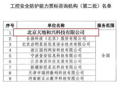 權威認可，專業賦能 天地和興入選工控安全防護能力貫標咨詢機構